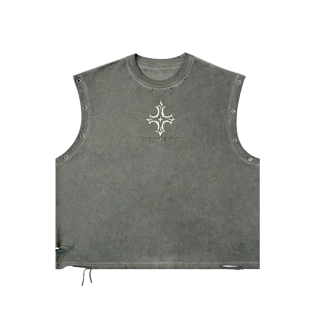 Distressed Grommet Eyelet Tank Top