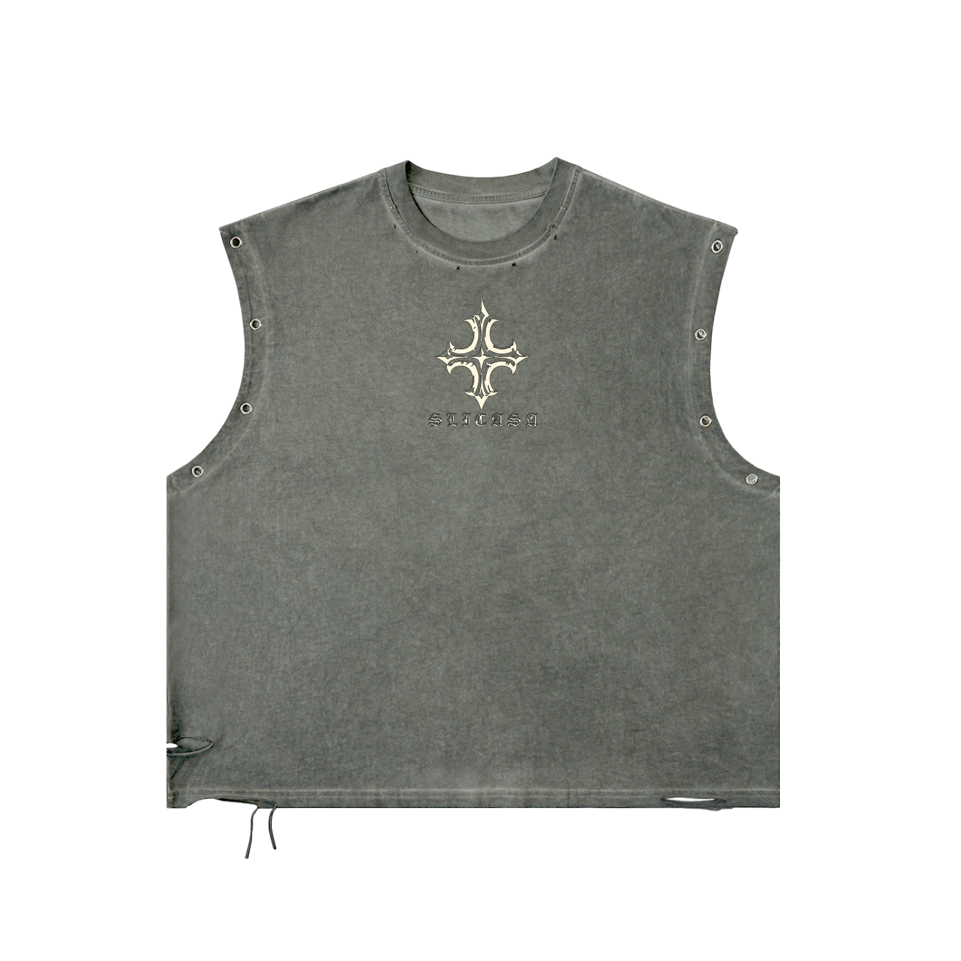 Distressed Grommet Eyelet Tank Top