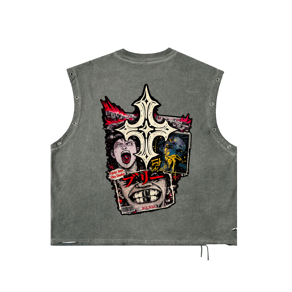Distressed Grommet Eyelet Tank Top